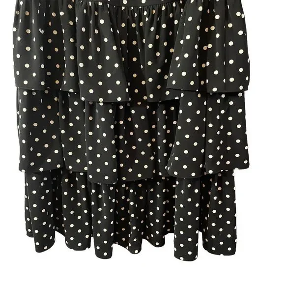 Cinq A Sept Rowena Black White Polka Dot Ruffle Tiered Midi Skirt Size 8 - Picture 8 of 9